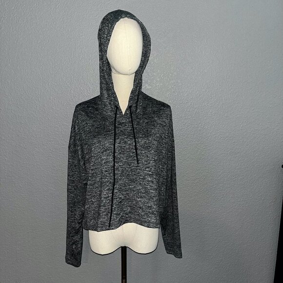 ATHLETA UPTEMPO Cropped Hoodie Sweatshirt Space Dye Black & White EUC Sz Small - Picture 1 of 8
